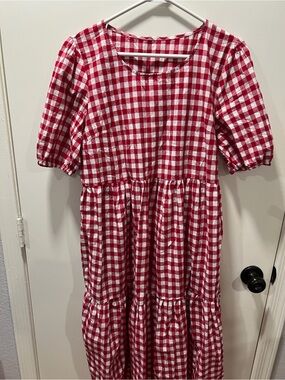 Original Use Red and White Gingham Tiered Kids Dress